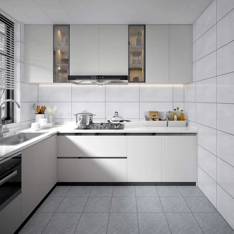 Piso de baño con apariencia de mármol, mosaico singular de borde recto pulido de cerámica rectangular Gris Clearhalo