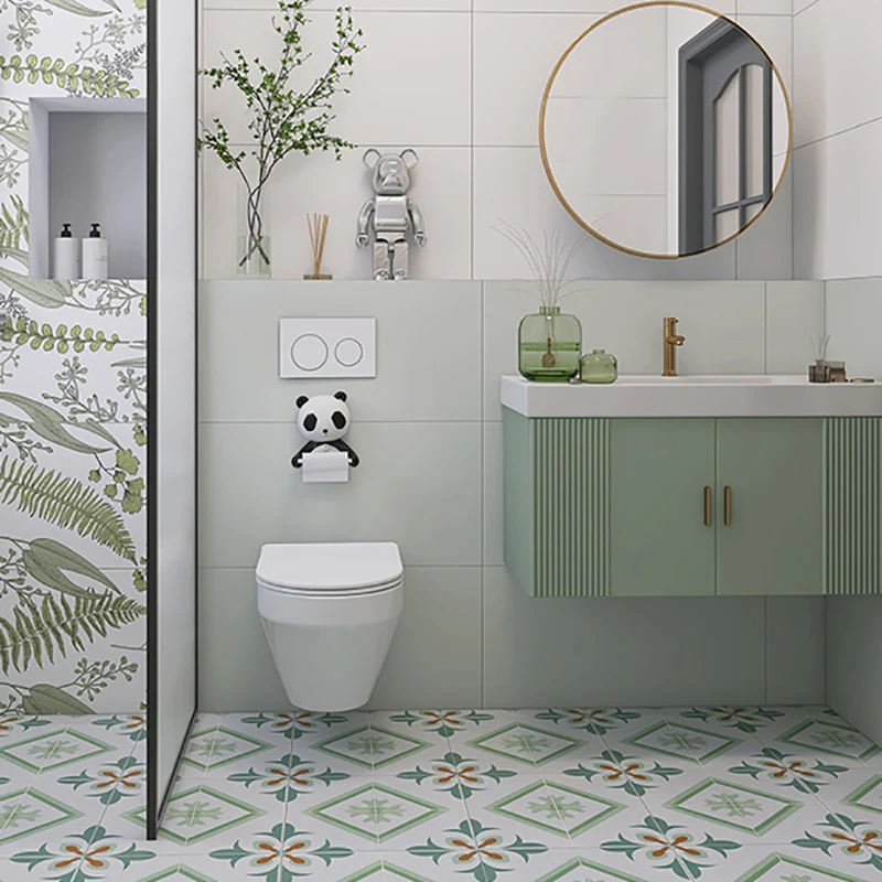 Piso de baño con dibujos de azulejos de pared y piso de borde recto mate de cerámica rectangular Beis Clearhalo