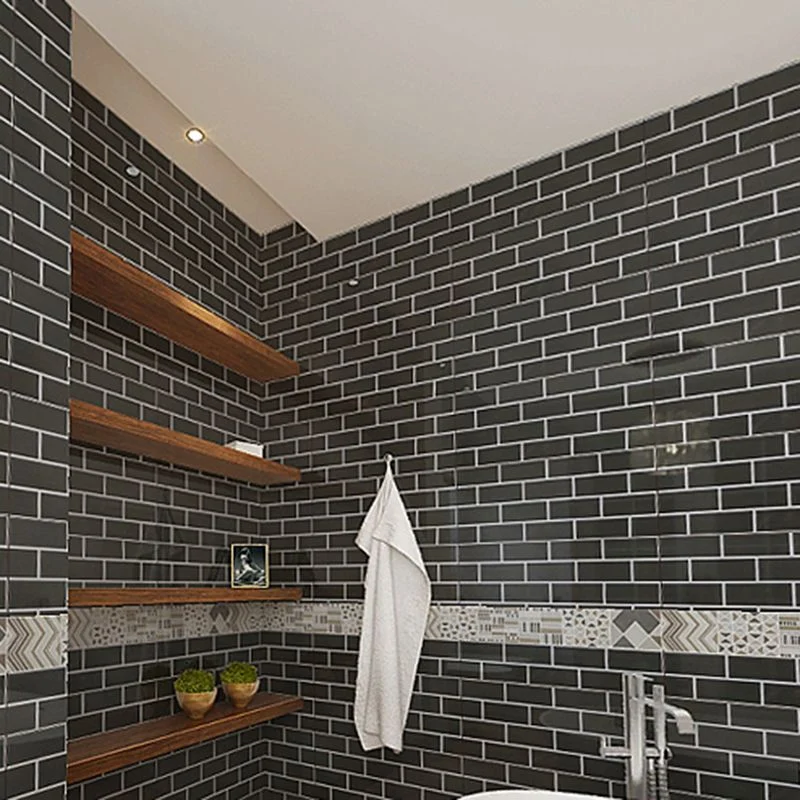 Piso de baño con patrón de cuadros de azulejo singular mate de cerámica rectangular Negro Clearhalo