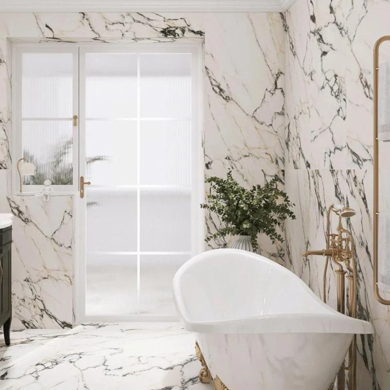 Piso de cerámica rectangular mate de borde recto y azulejo de pared Piso de baño con apariencia de mármol Negro Clearhalo