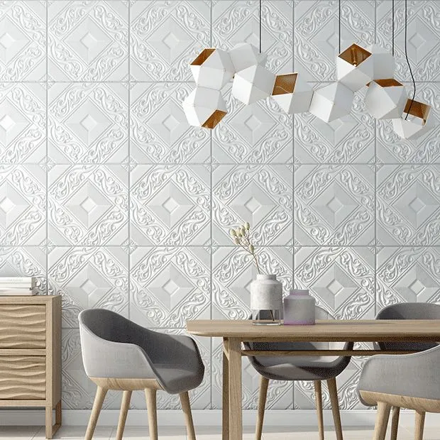 Tablero de techo de pared con impresión tridimensional, revestimiento de paneles contra salpicaduras de estaño moderno Bla...