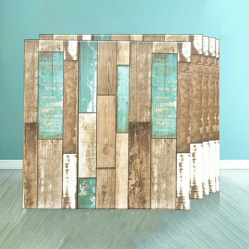 Tablón de pared de granja, paneles de pared de ladrillo 3D para dormitorio y sala de estar, juego de 10 Azul Clearhalo