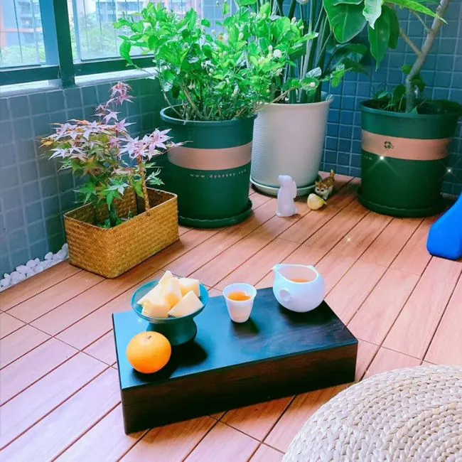 Tablón de suelo entrelazado de azulejos de madera para terrazas de patio al aire libre Clearhalo