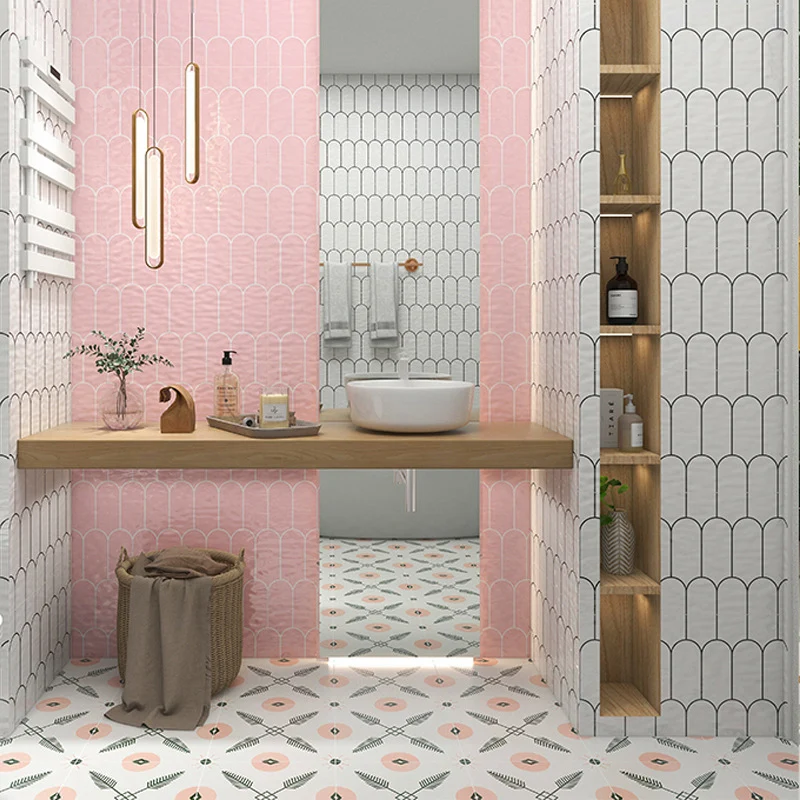 Teja de pared rectangular de borde recto con estampado geométrico de azulejo de pared impermeable de estilo moderno Blanco...