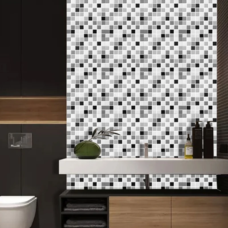 Tile-Peel & Stick Mosaico cuadrado PVC resistente las manchas Peel and Stick Azulejos para ducha, paquete de 5 Gris Clearhalo