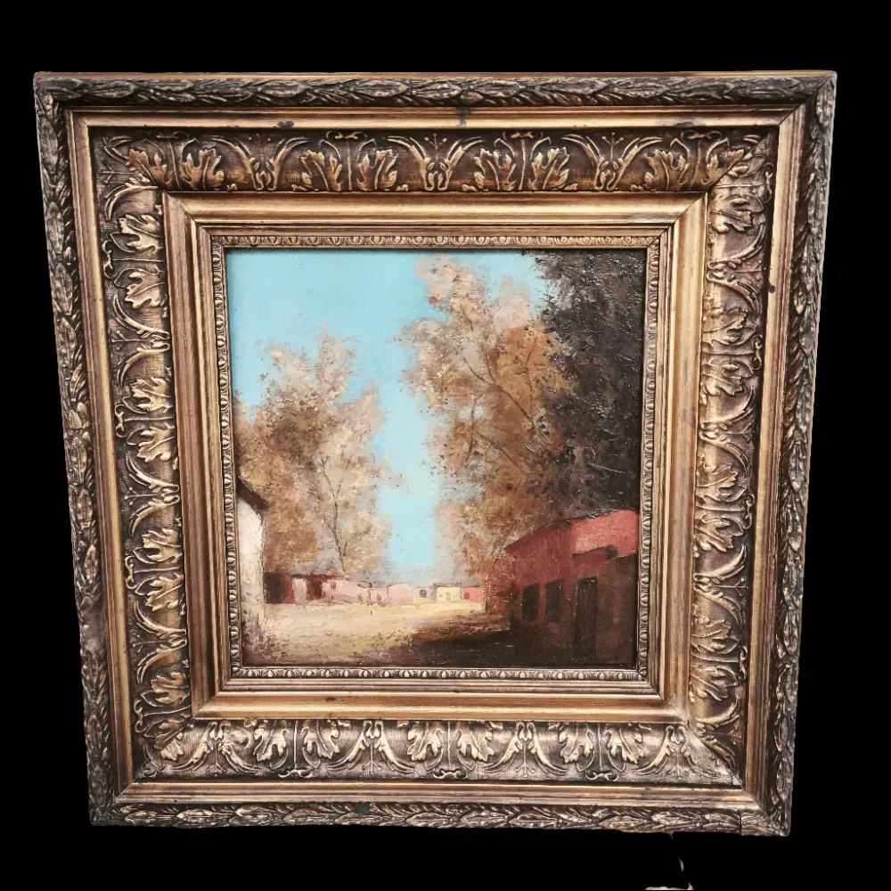 ónimo - Óleo sobre madera 'Pueblo la sombra' Colección Exclusiva