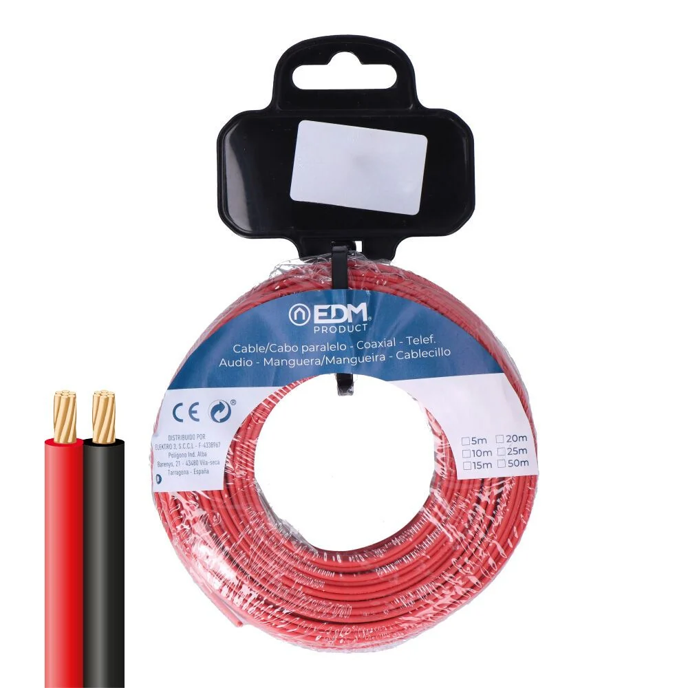 CARRETE CABLE PARALELO 2x1,50 mm² ROJO/NEGRO 25m (AUDIO) EDM