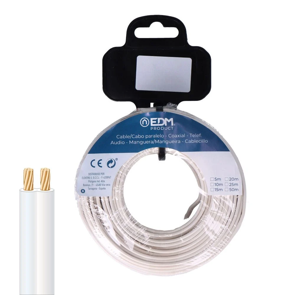 CARRETE CABLE PARALELO 2x1,5mm BLANCO 15m (AUDIO) EDM
