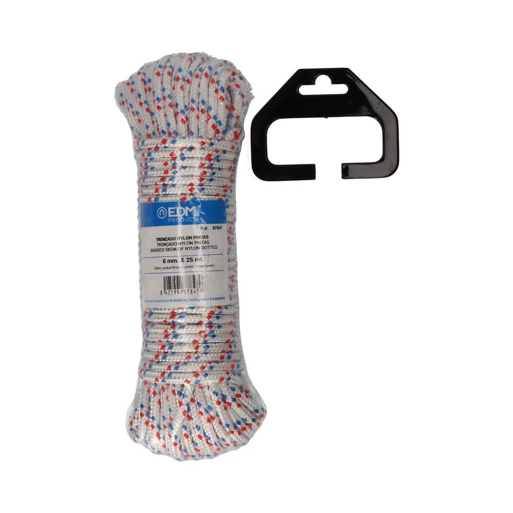 CUERDA TRENZADA BLANCA CON PINTAS NYLON, CALIBRE 6 mm x 25 m EDM