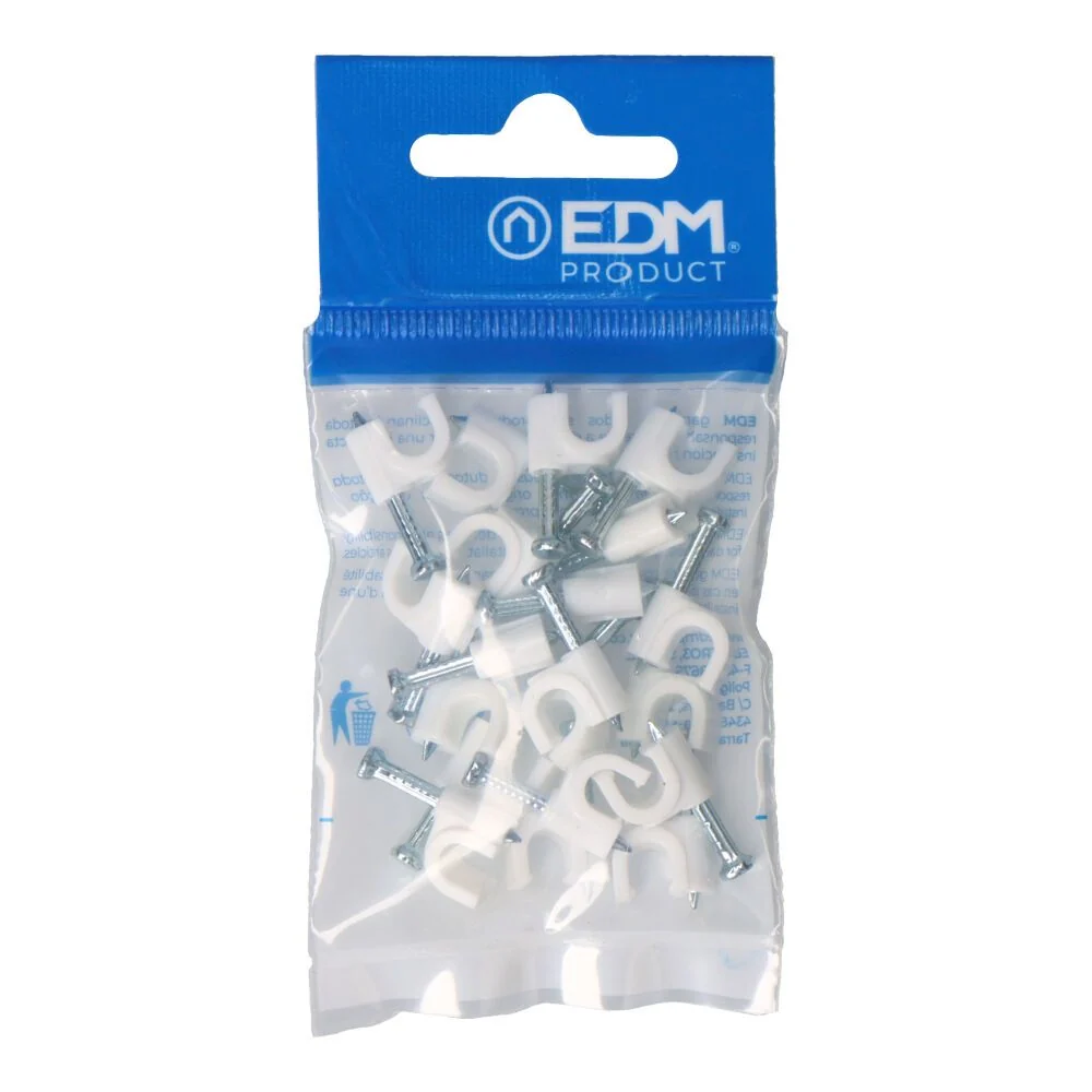 GRAPA PARA CABLE MANGUERA TUBULAR 2 x 1,0 mm N°06, BLANCA, BLISTER 20 uds EDM