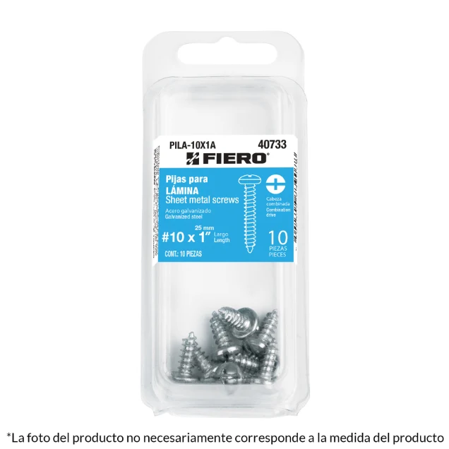 Fiero PILA-8X1-1/2A Blíster con 10 pijas para lámina, #8 x 1-1/2'