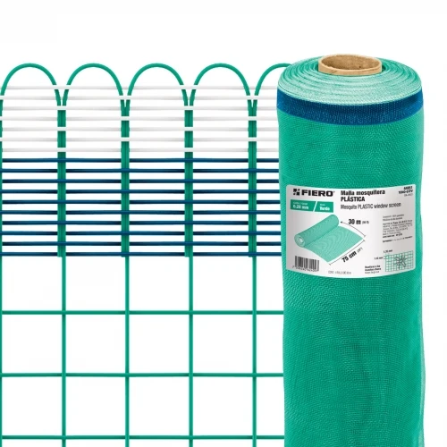 Rollo de 30 m x 0.75 m de malla mosquitera plástica verde 44951 TEMO-07PV Fiero