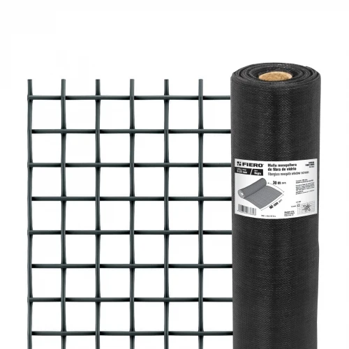 Rollo de 30 m x 0.9 m malla mosquitera fibra de vidrio negra 44994 TEMO-09FN Fiero