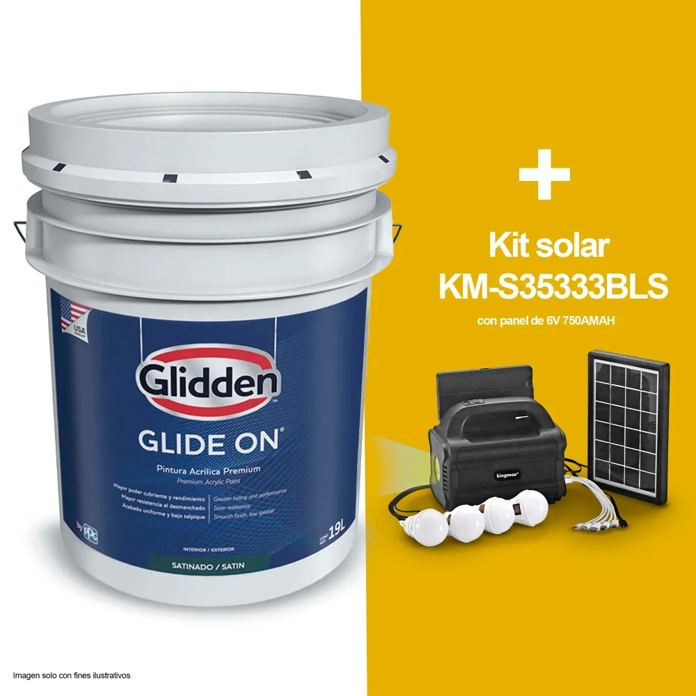 Combo de pintura base Glide-On Satín intermedia (tanque 5Gls.) + Kit solar KM-S35333BLS con panel de 6V 750AMAH GLIDDEN