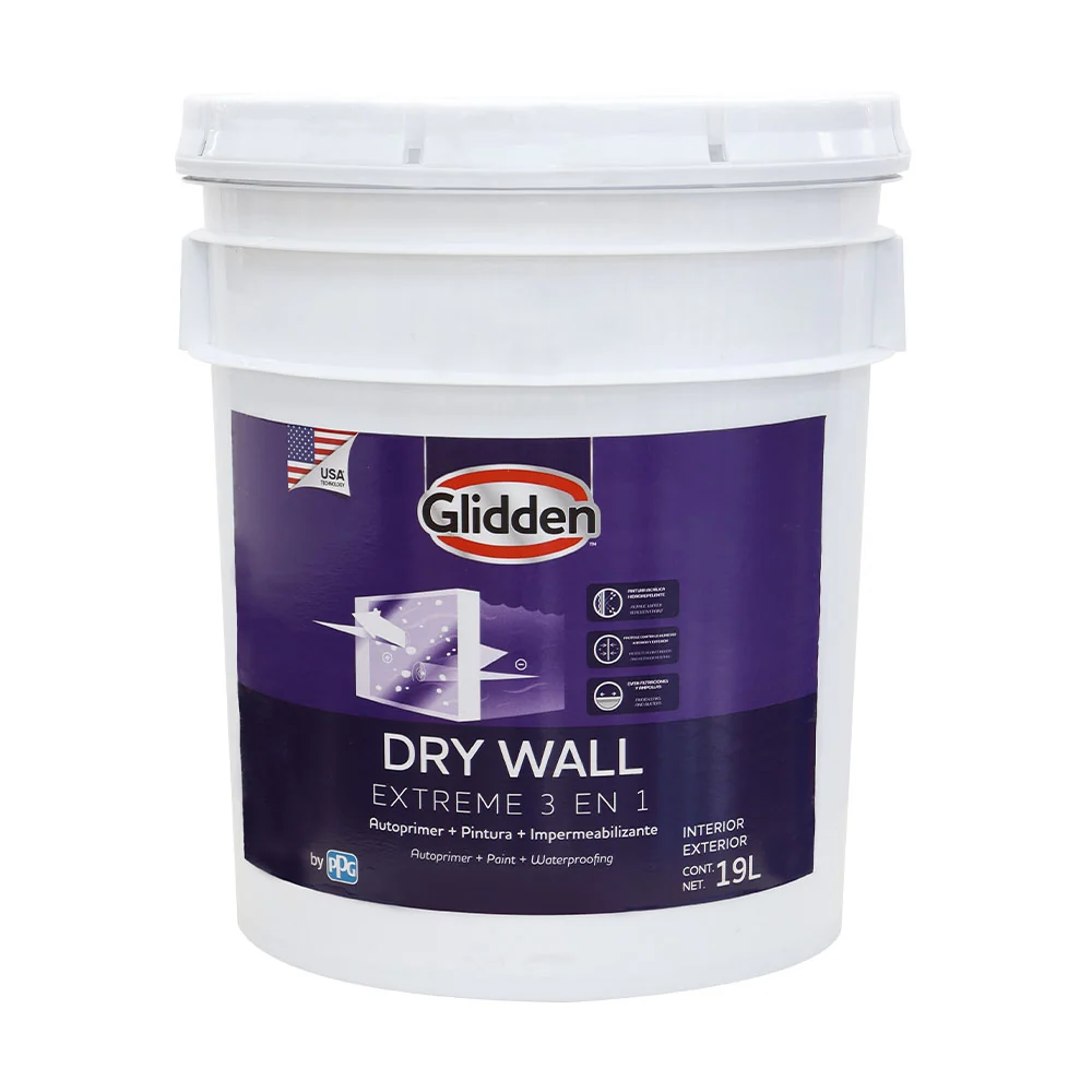 Pintura Dry Wall Extreme Glidden 3 en 1 blanco satín tanque de 5 galones