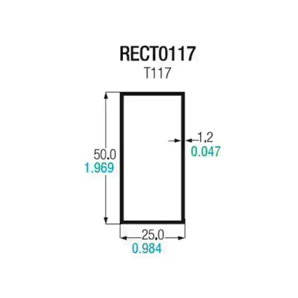T117B / CIA-50X25 TUBULAR RECTANGULAR ALUMINIO 2X1 LISO - T117 Negro INSTA-YA PITALITO