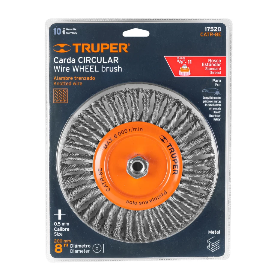 CARDA CIRCULAR 8" ALAMBRE TRENZADO, EJE 5/8"-11, TRUPER MI FERRE
