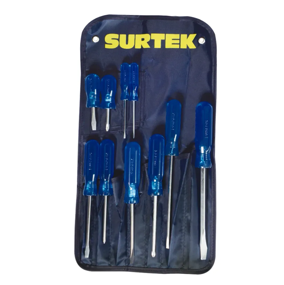 JUEGO DE DESARMADOR AZUL CONBINADO 10 PZ D02P SURTEK MI FERRE