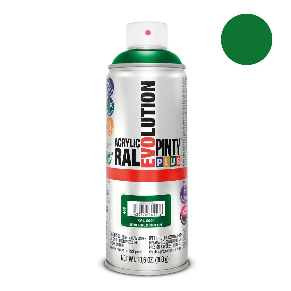 PINTURA ACRÍLICA SPRAY EVOLUTION 520 cc RAL 6001 ESMERALD GREEN 300 g PINTY PLUS
