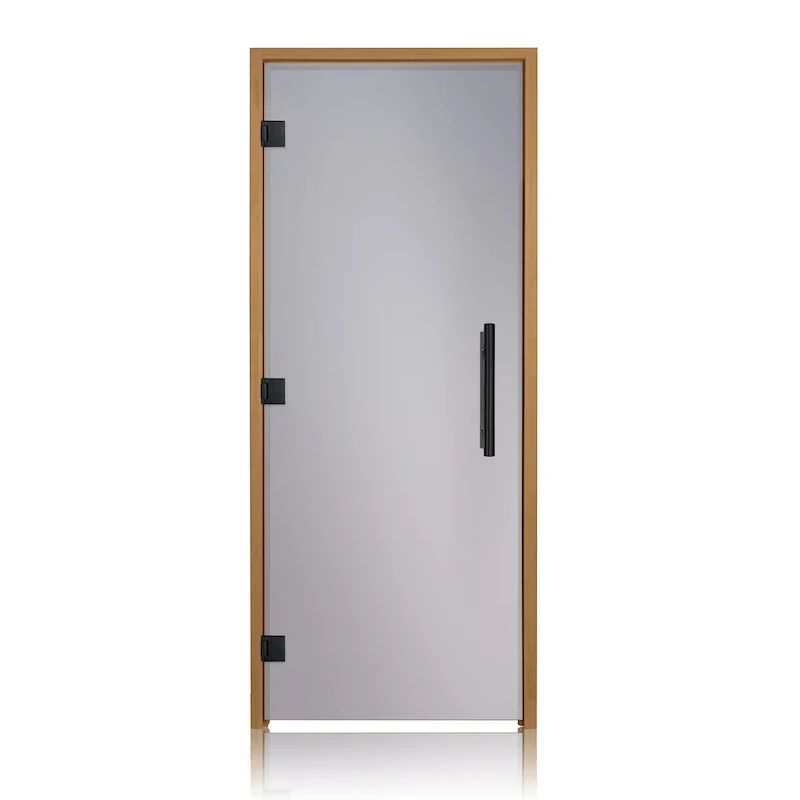 Puerta de sauna precolgada de abeto con vidrio transparente de Bathology | SaunaTight 310 Prosaunas