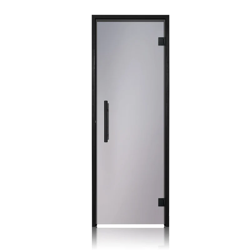 Puerta de sauna precolgada de abeto con vidrio transparente de Bathology | SaunaTight 310 Prosaunas