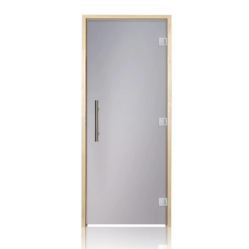 Puerta de sauna precolgada de abeto con vidrio transparente de Bathology | SaunaTight 310 Prosaunas