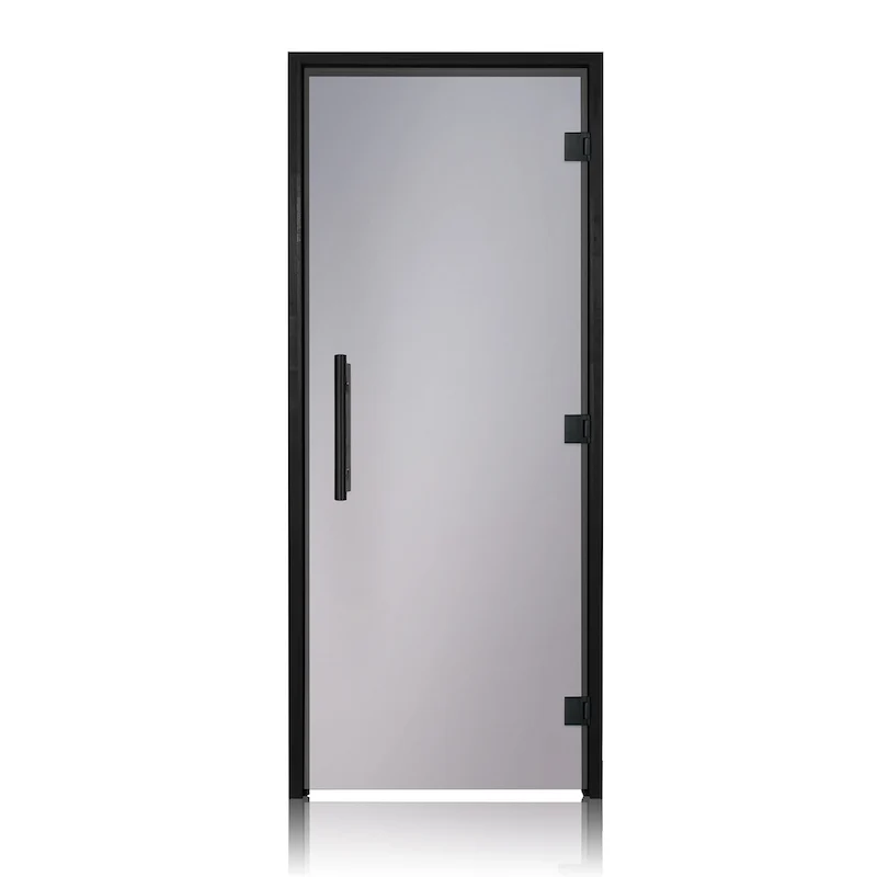 Puerta de sauna precolgada de abeto con vidrio transparente de Bathology | SaunaTight 310 Prosaunas