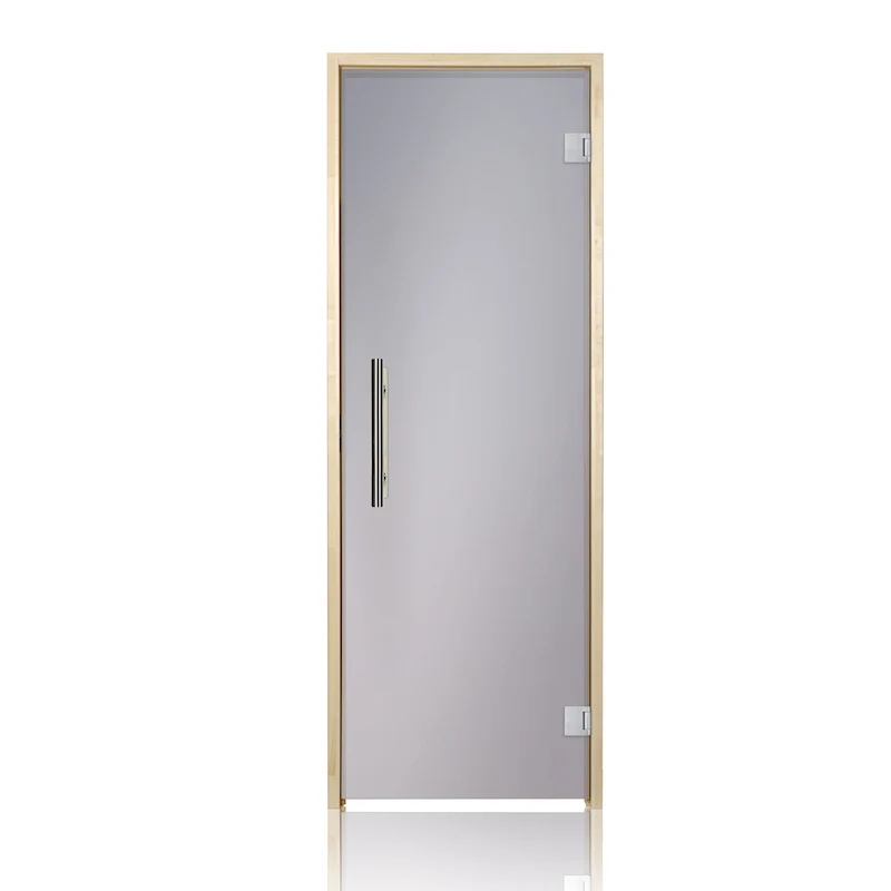 Puerta de sauna precolgada de abeto con vidrio transparente de Bathology | SaunaTight 310 Prosaunas