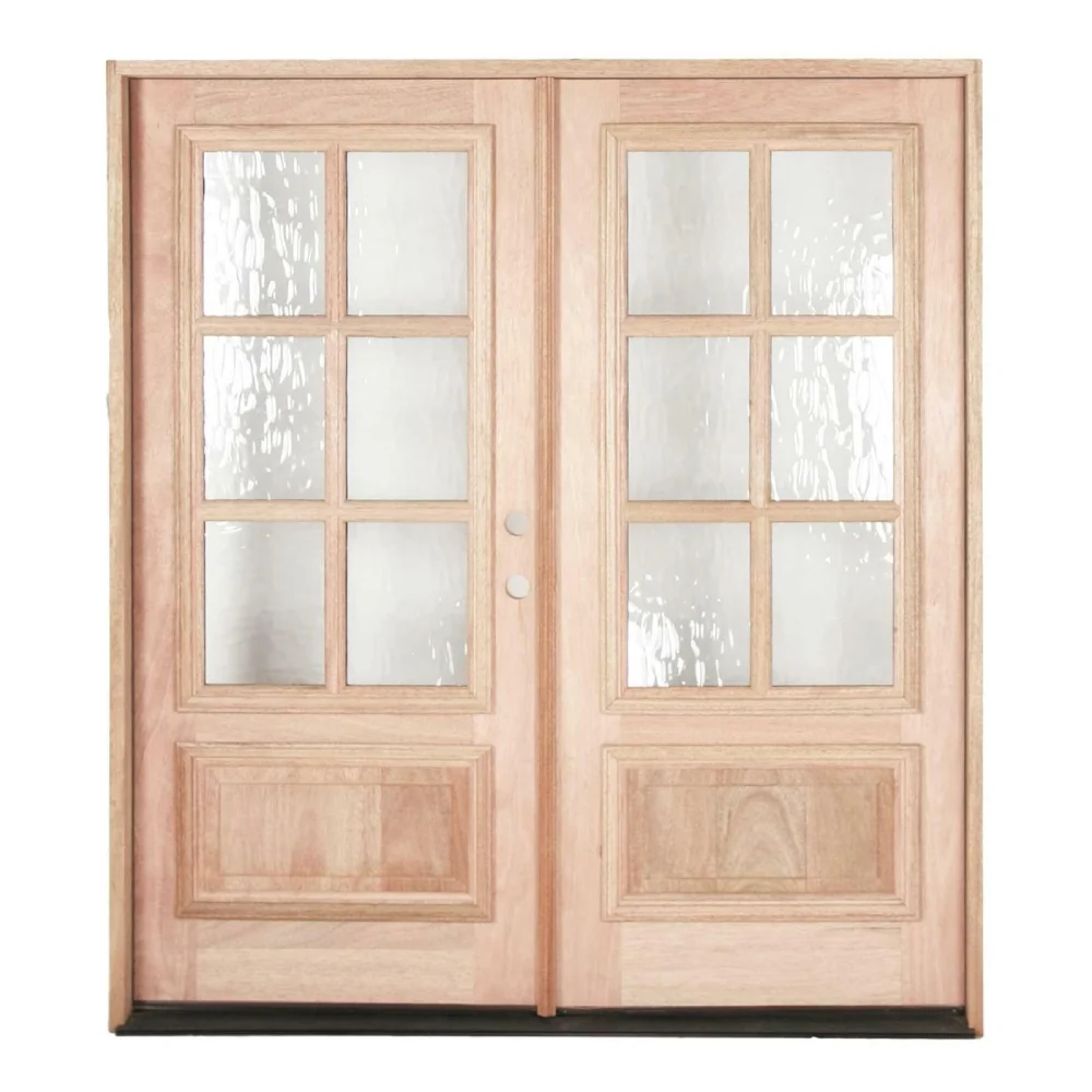 Puerta doble frontal precolgada de caoba de 6 pies x 6 pies 8 pulgadas con 6 paneles