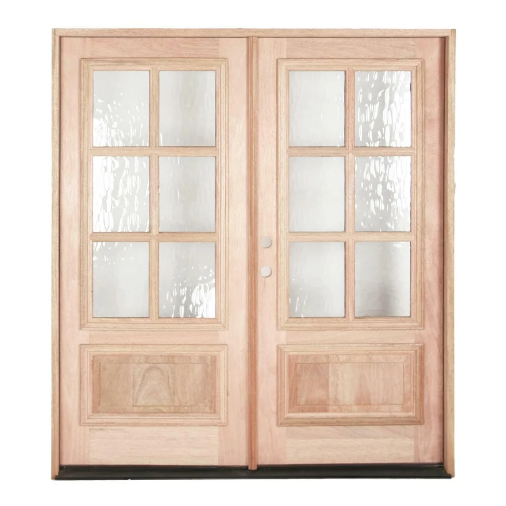 Puerta doble frontal precolgada de caoba de 6 pies x 6 pies 8 pulgadas con 6 paneles