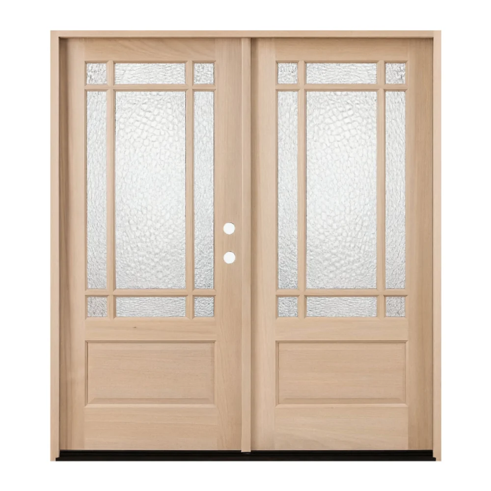 Puerta doble frontal precolgada de caoba Prairie de 6/0 x 6/8 con 9 paneles marginales