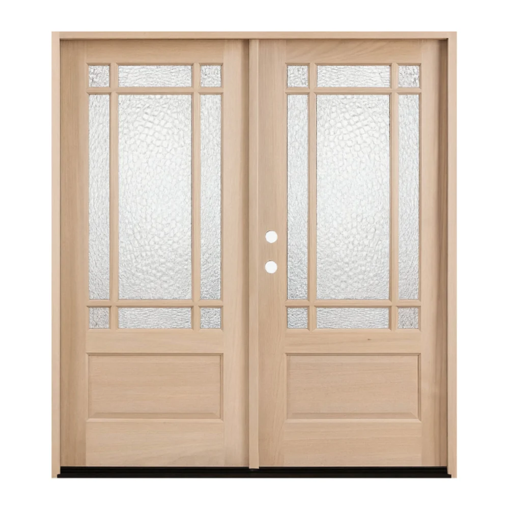 Puerta doble frontal precolgada de caoba Prairie de 6/0 x 6/8 con 9 paneles marginales