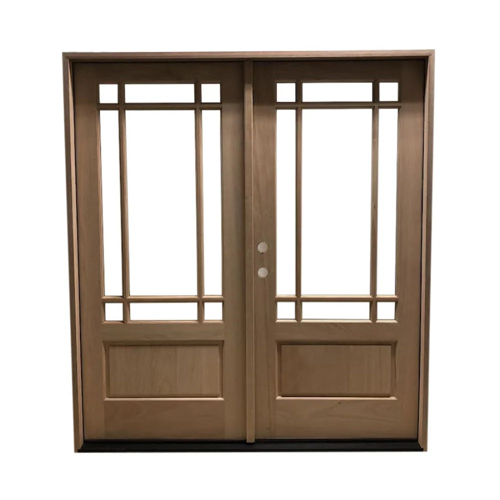 Puerta doble frontal precolgada de caoba Prairie de 6/0 x 6/8 con 9 paneles marginales