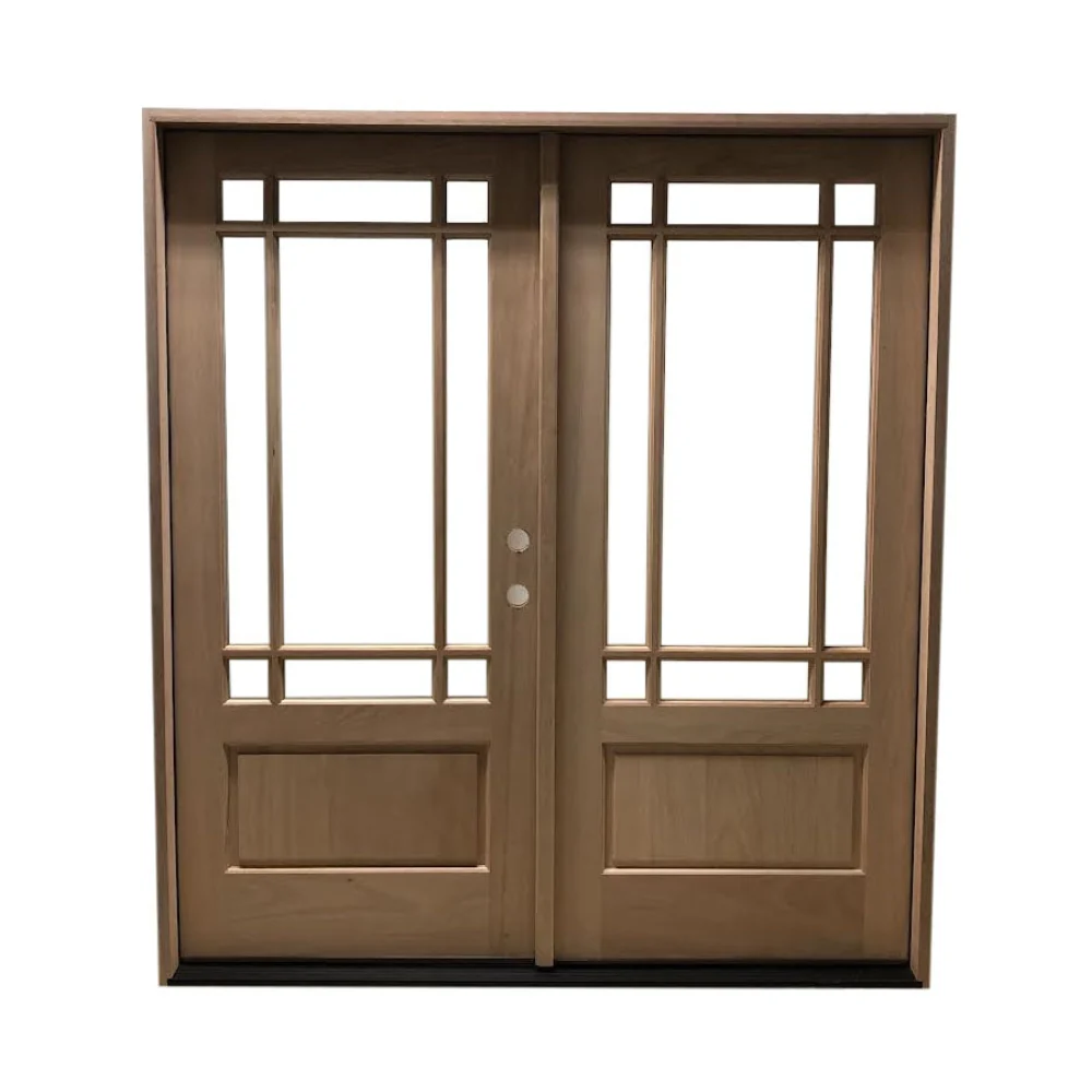 Puerta doble frontal precolgada de caoba Prairie de 6/0 x 6/8 con 9 paneles marginales
