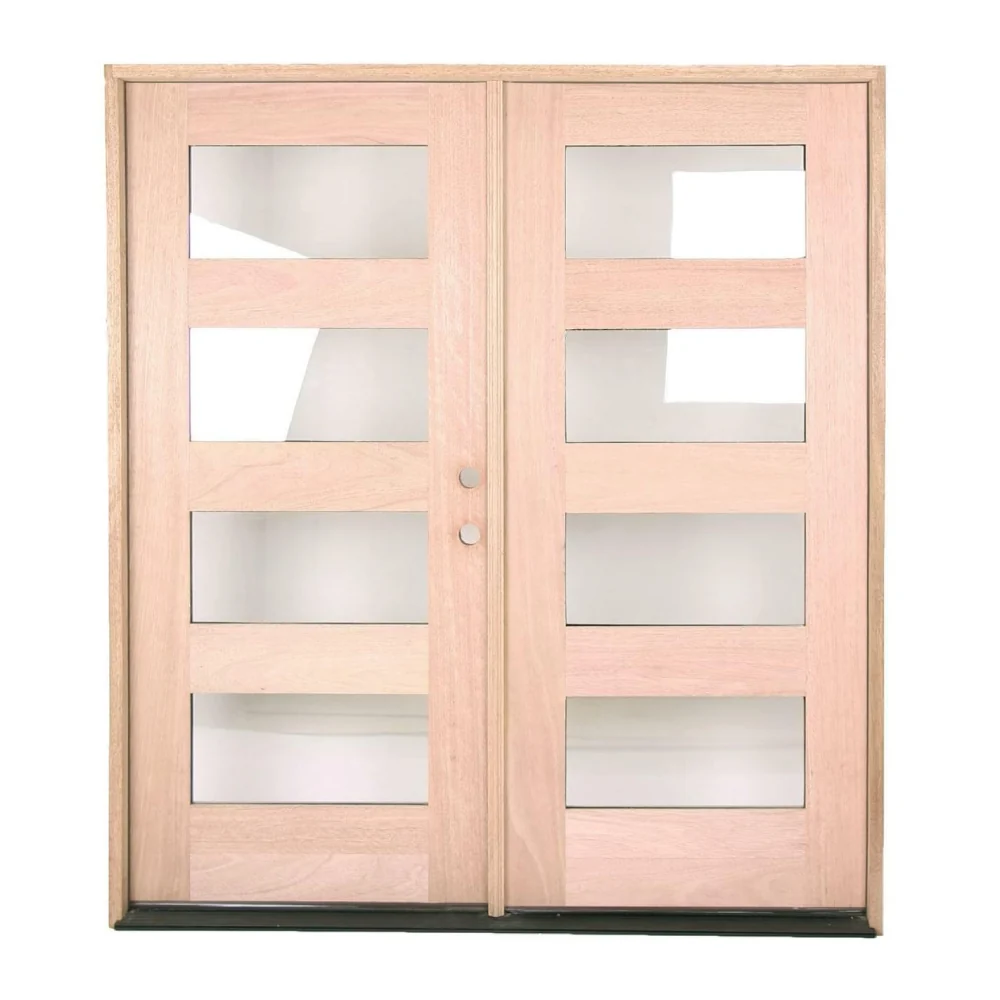Puerta doble de 4 paneles precolgada de caoba para exteriores de 6 pies x 6 pies 8 pulgadas