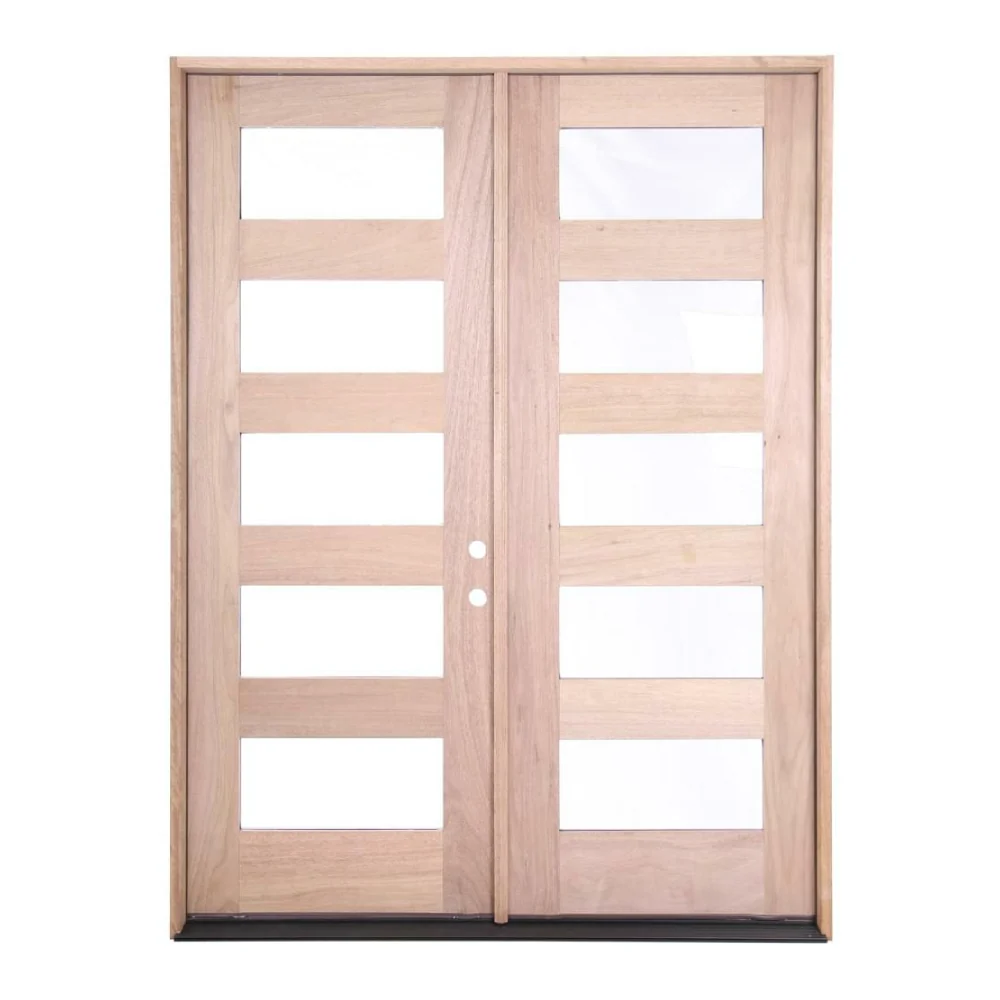 Puerta doble precolgada de caoba para exteriores de 6 pies x 8 pies con 5 paneles