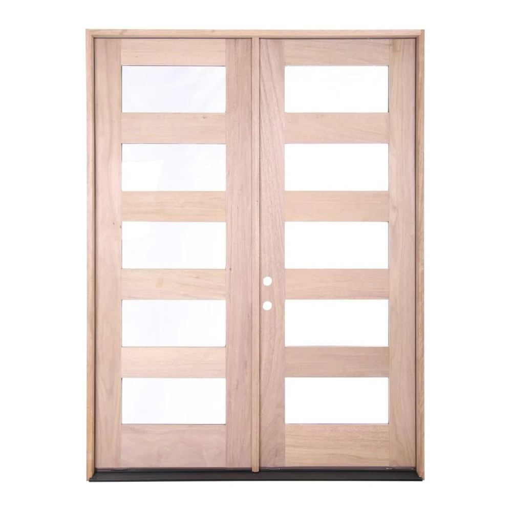 Puerta doble precolgada de caoba para exteriores de 6 pies x 8 pies con 5 paneles
