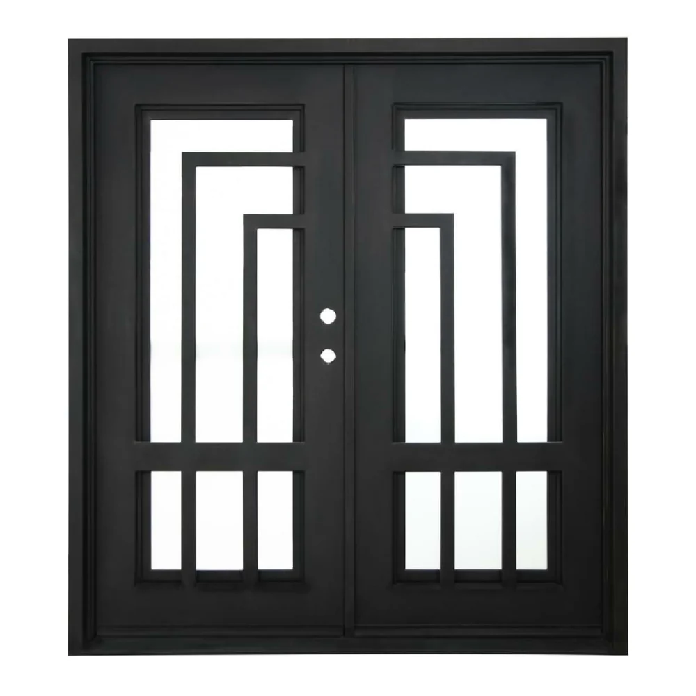 Puerta doble precolgada de hierro forjado para exterior de Oslo de 6 pies x 6 pies 8 pulgadas
