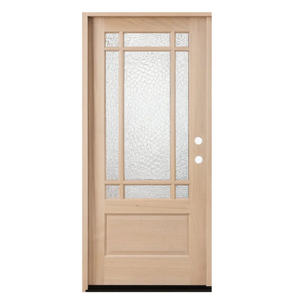 Puerta de entrada precolgada de caoba estilo pradera de 3 pies x 6 pies 8 pulgadas con 9 paneles marginales