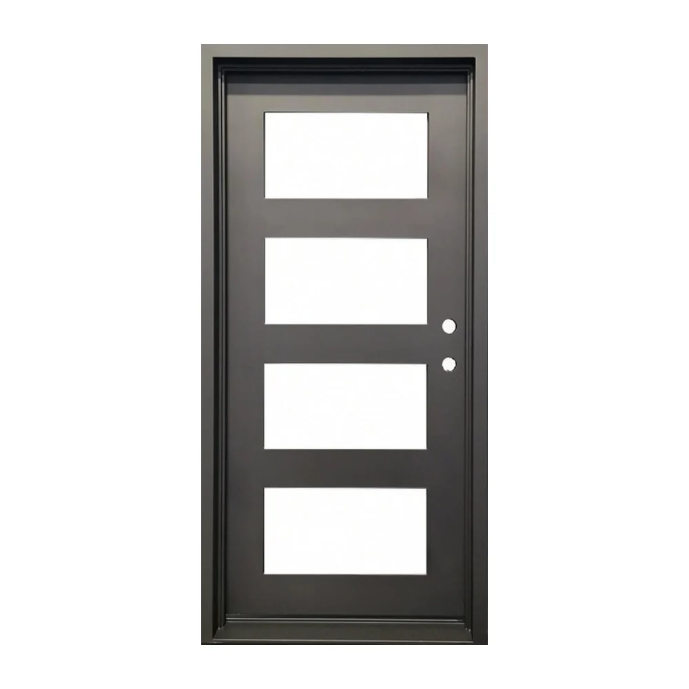 Puerta de entrada precolgada de hierro forjado Frost de 3 pies x 6 pies 8 pulgadas y 4 paneles