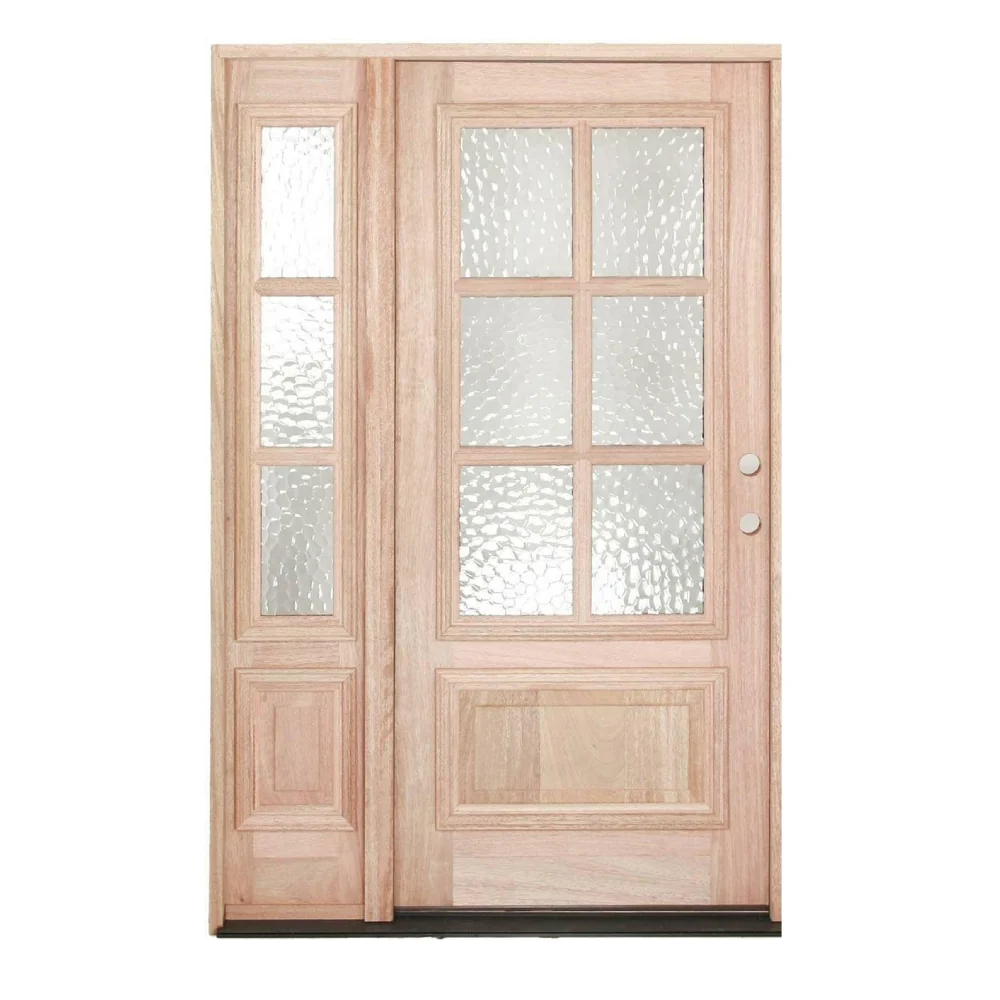 Puerta exterior de caoba de 4 pies 5 pulg. x 6 pies 8 pulg. con 6 paneles y una ventana lateral