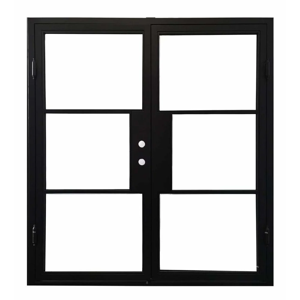 Puerta exterior francesa precolgada de hierro forjado de 6 pies x 6 pies 8 pulgadas