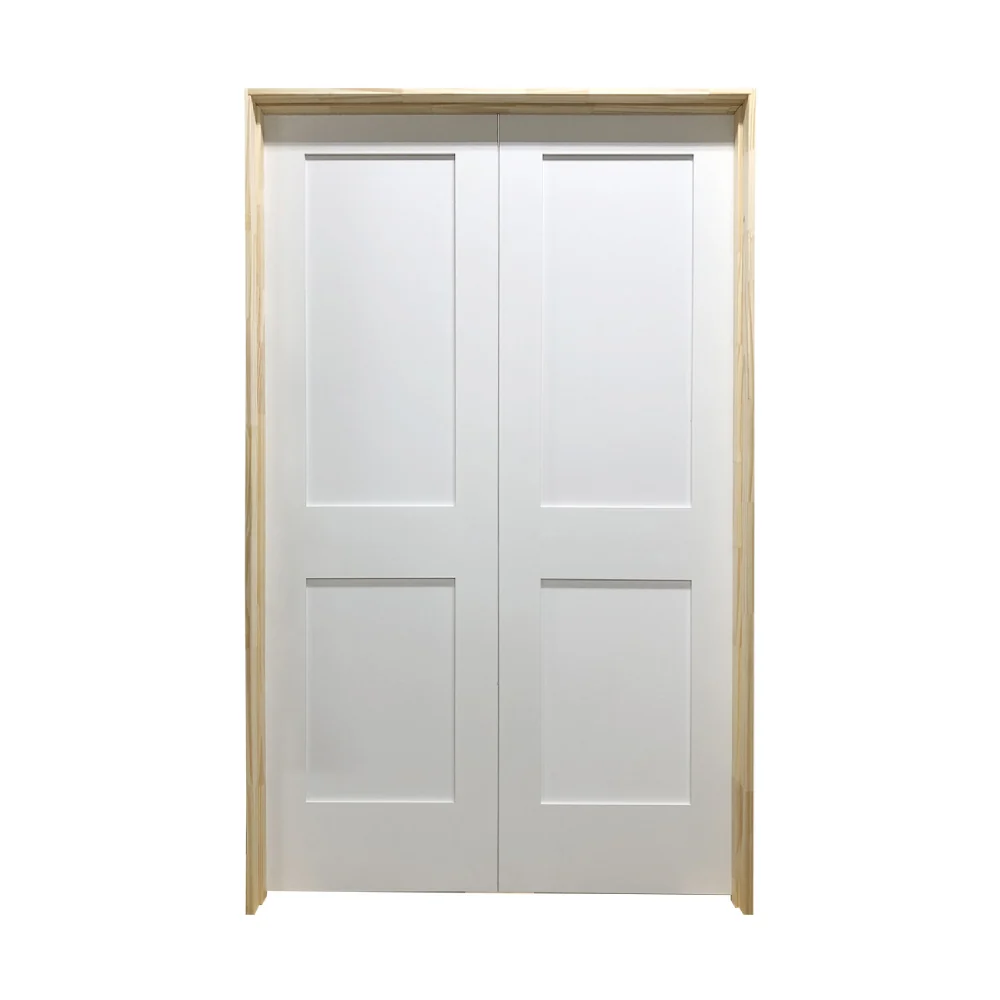 Puerta francesa interior precolgada de MDF con núcleo sólido, imprimada, de 2 paneles, de estilo shaker blanco, de 4 pies...