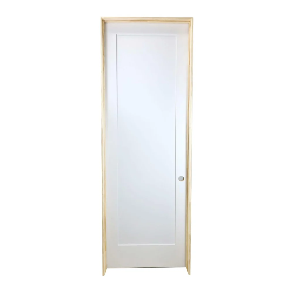 Puerta interior precolgada de MDF con imprimación de núcleo sólido Shaker de 28 x 8 ft, color blanco, de un panel