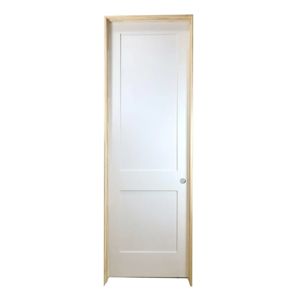 Puerta interior precolgada de MDF con núcleo sólido, imprimada, de 2 paneles, de color blanco, de 18 x 8 ft
