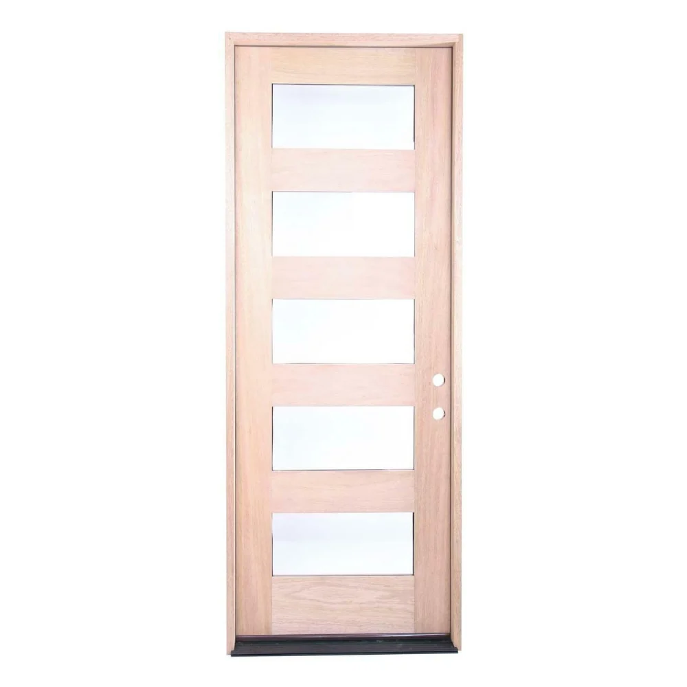 Puerta precolgada exterior de caoba de 3 pies x 8 pies Modern 5 Lite