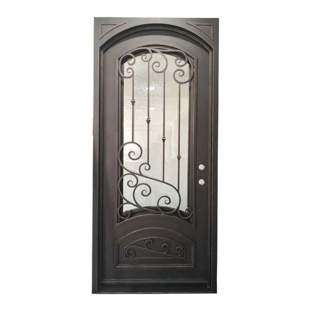 Puerta precolgada exterior de hierro forjado simple Bette de 3 pies x 8 pies