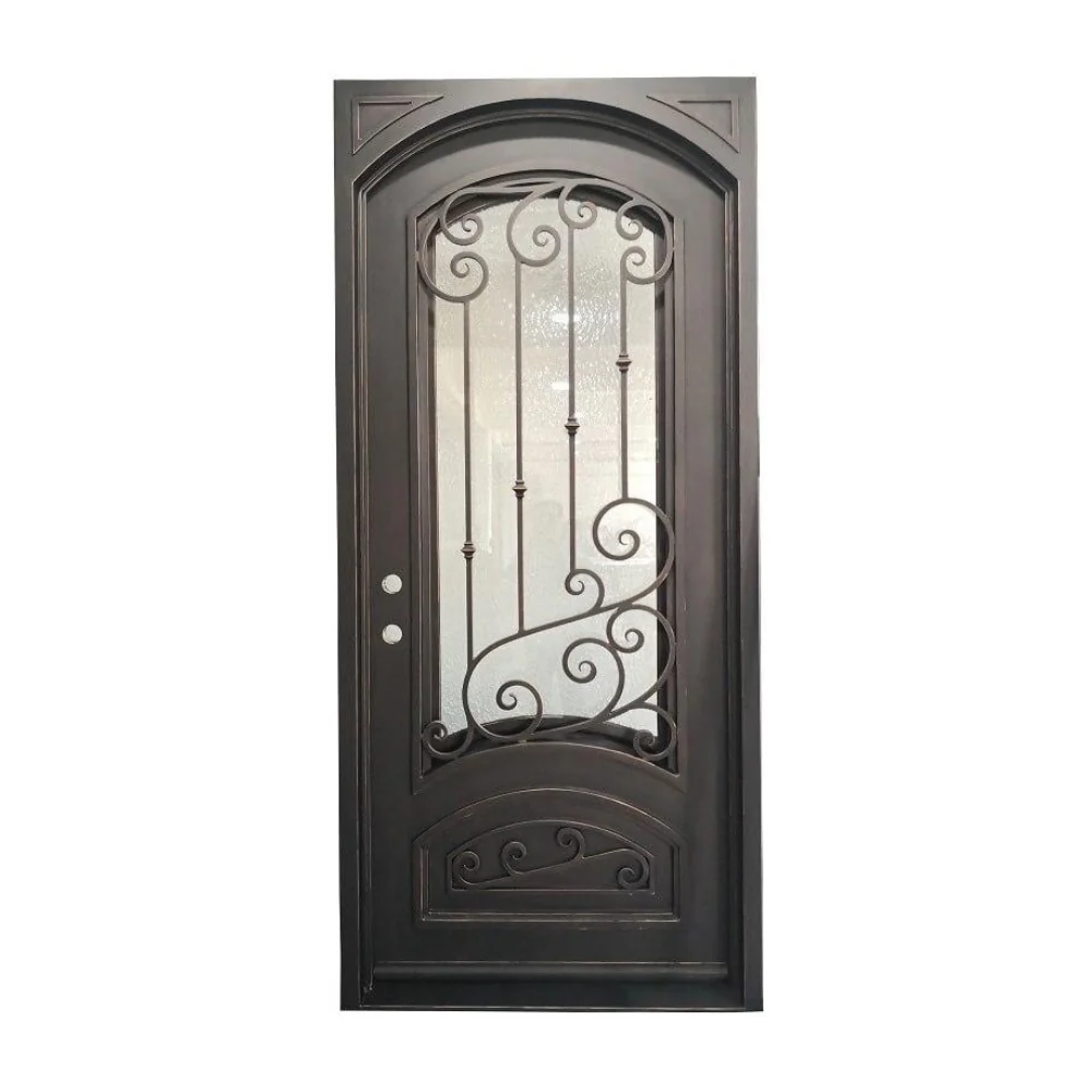 Puerta precolgada exterior de hierro forjado simple Bette de 3 pies x 8 pies