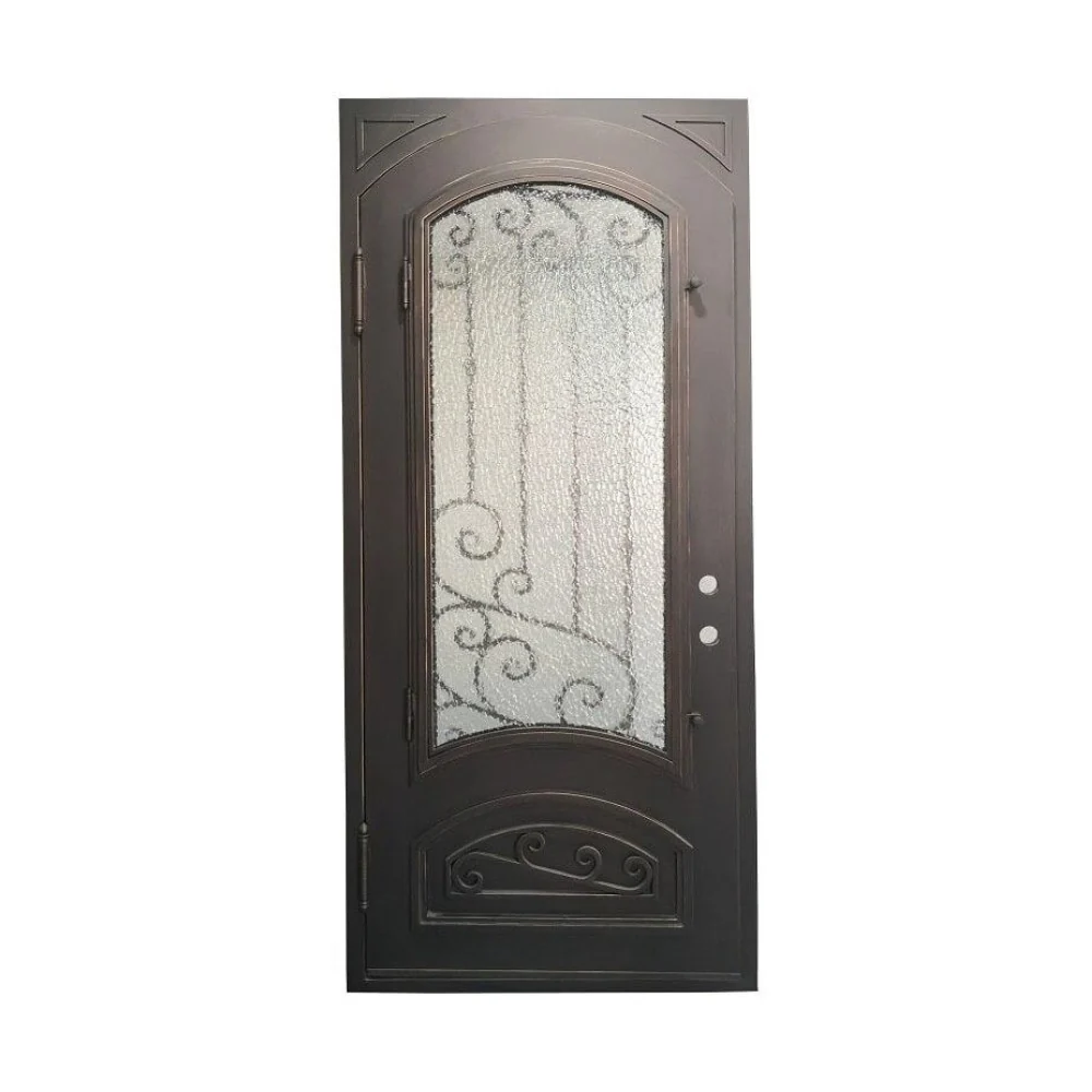 Puerta precolgada exterior de hierro forjado simple Bette de 3 pies x 8 pies
