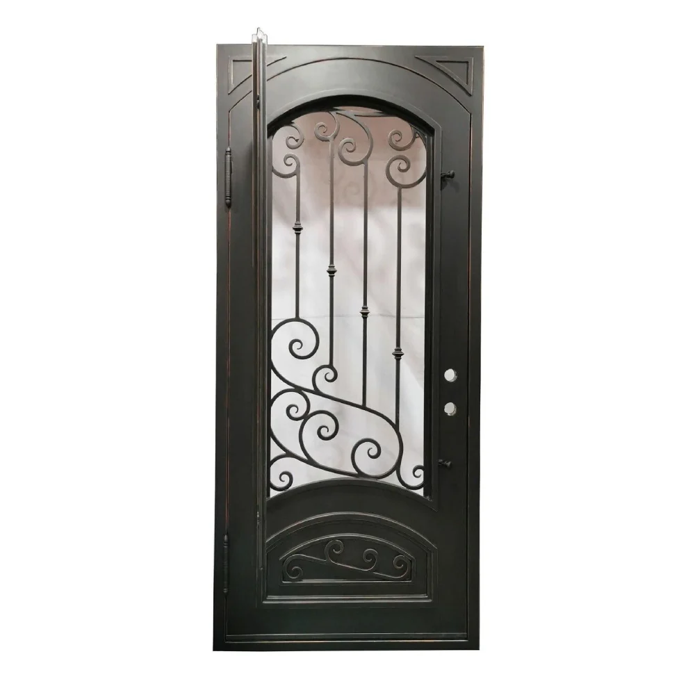 Puerta precolgada exterior de hierro forjado simple Bette de 3 pies x 8 pies